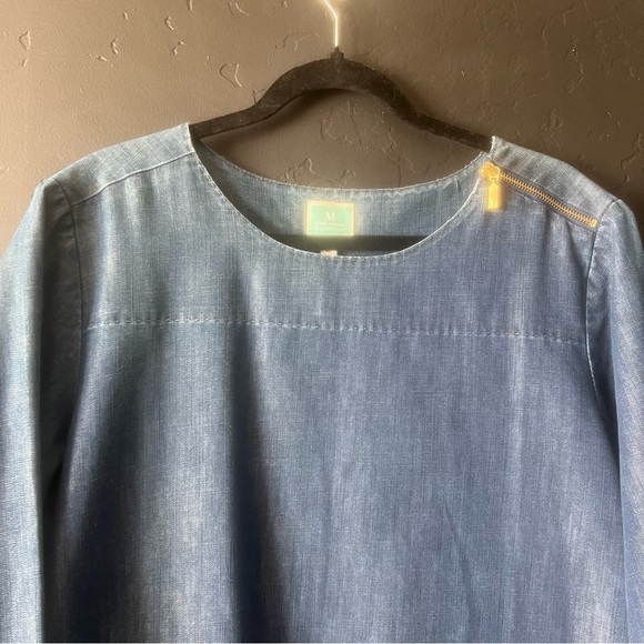 Vintage Martha Stewart  Zipper Denim 3/4 Sleeve Woven Top XL  Blue Denim Top - Picture 4 of 10